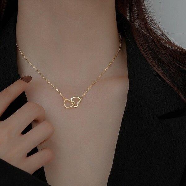 Fashion New Double Heart Necklaces For Women Simple Luxury Zircon Necklace Female Wedding Jewelry Accessories Gifts Wholesale