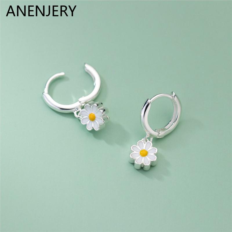 ANENJERY Серьги серебряного цвета с цветком ромашки для женщин, простые модные изысканные вечерние ювелирные аксессуары, подарки