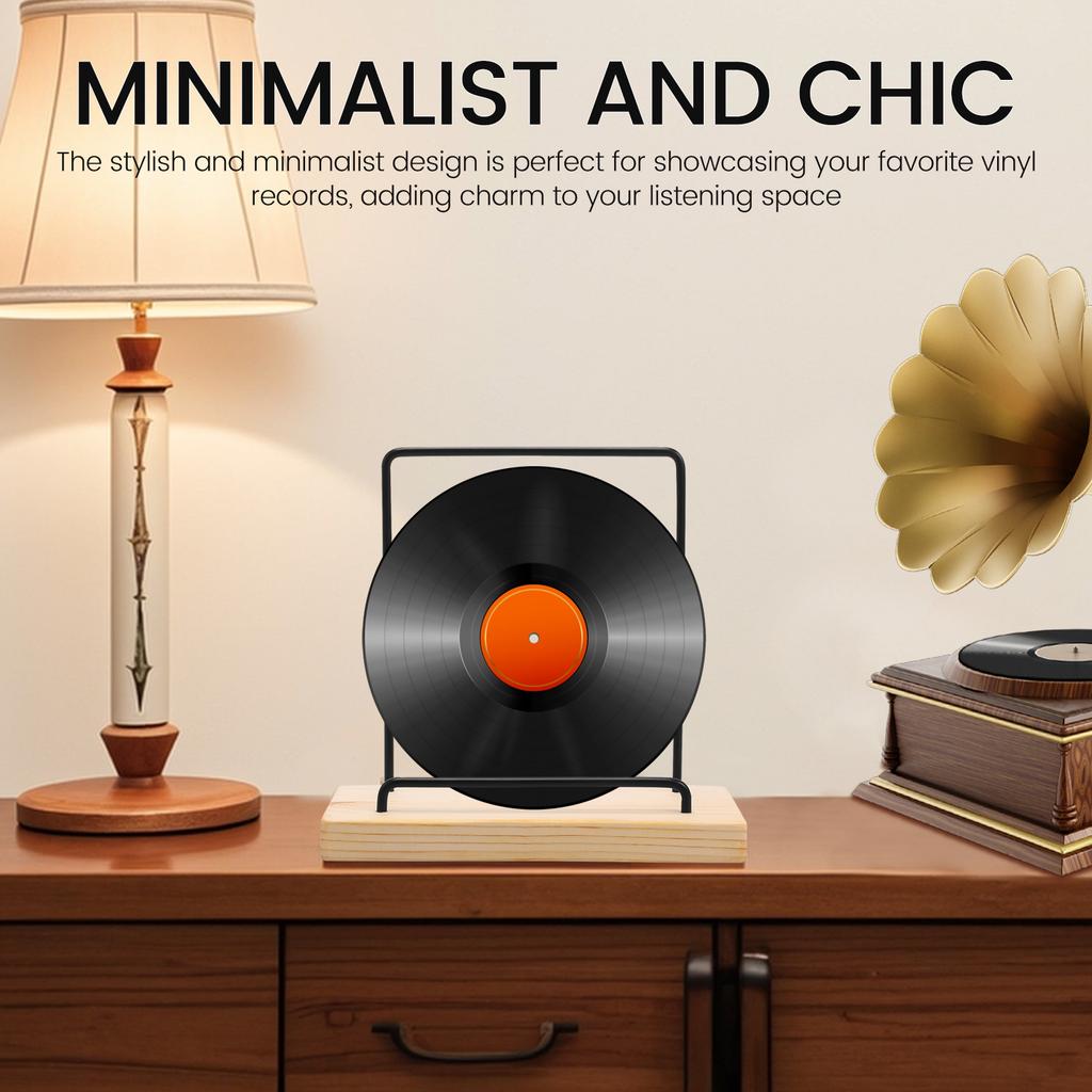 2Pcs Wood Base Vinyl Record Display Stand With Metal Back Support Stable Vinyl Record Holder Easy To Assemble for Household