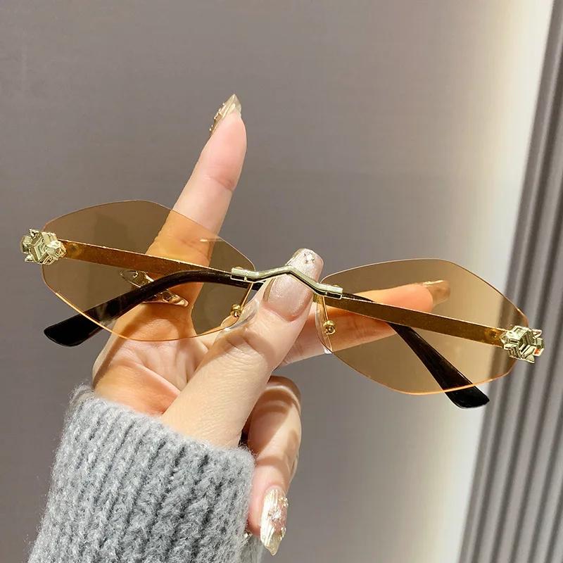 Frameless Sunglasses Women Men Retro Brand Design Metal Small Diamond Frame Vintage Rhombus Rimless Shades Uv400 Glasses