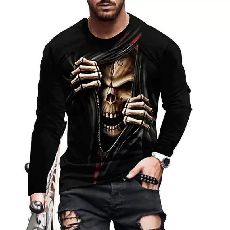 Men's Spring and Autumn Long Sleeve T-shirt Men's Loose Round Neck Hoodie 3D Printed Printed Long Sleeve Top
