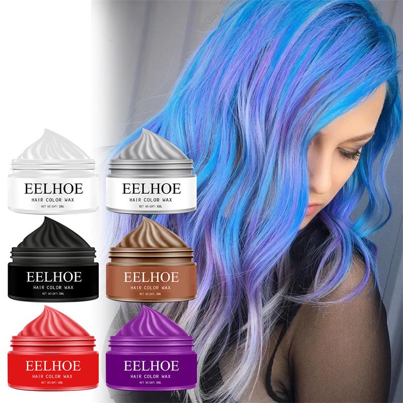 EELHOE Temporary Hair Wax 6 Color Colorful Hair Wax Clay Natural Color Non-toxic Harmless One-time Easy Dyeing
