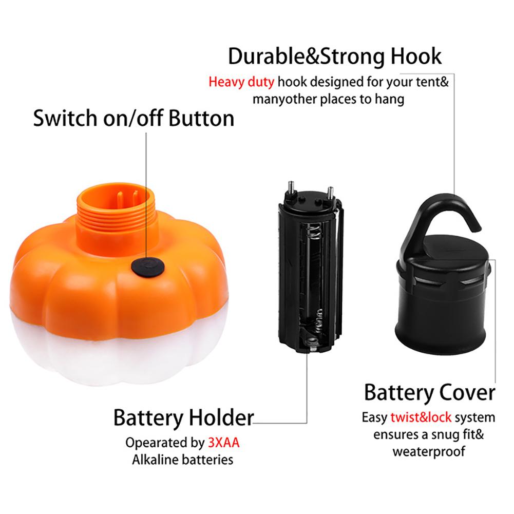Уличный портативный мини светодиодный фонарь для кемпинга в форме тыквы, подвесной фонарь для палатки (оранжевый)