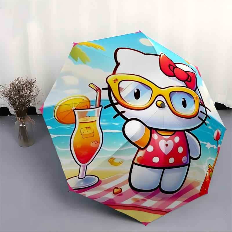 1 шт. Автоматический открывающийся/закрывающийся зонт Hello Kitty для пляжного отдыха, прочный каркас на 8 спицах, легкий портативный зонт, для поездок на работу, в командировку - идеальный подарок для Fr