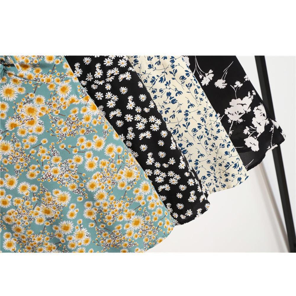 Женская мода лето весна цветочный принт с коротким рукавом V-образным вырезом с высокой талией повседневные платья