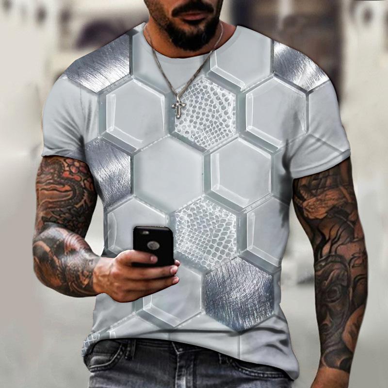 Men's Personalized Honeycomb Shaped 3D Digital Printed Casual Short Sleeved Top T-shirt
