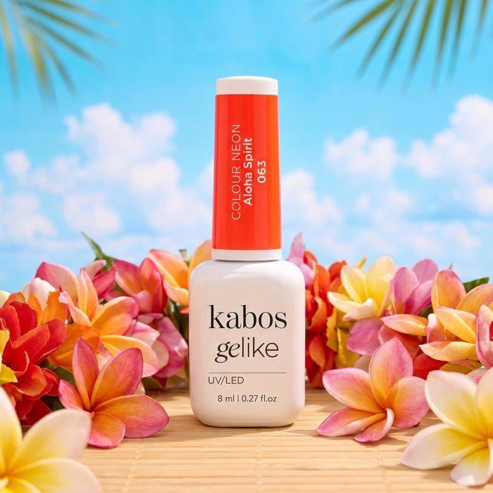 Kabos Gelike Neon Vernis Semi-Permanent UV/LED 063 Aloha Spirit 8 ml – Rouge Intense, Longue Tenue