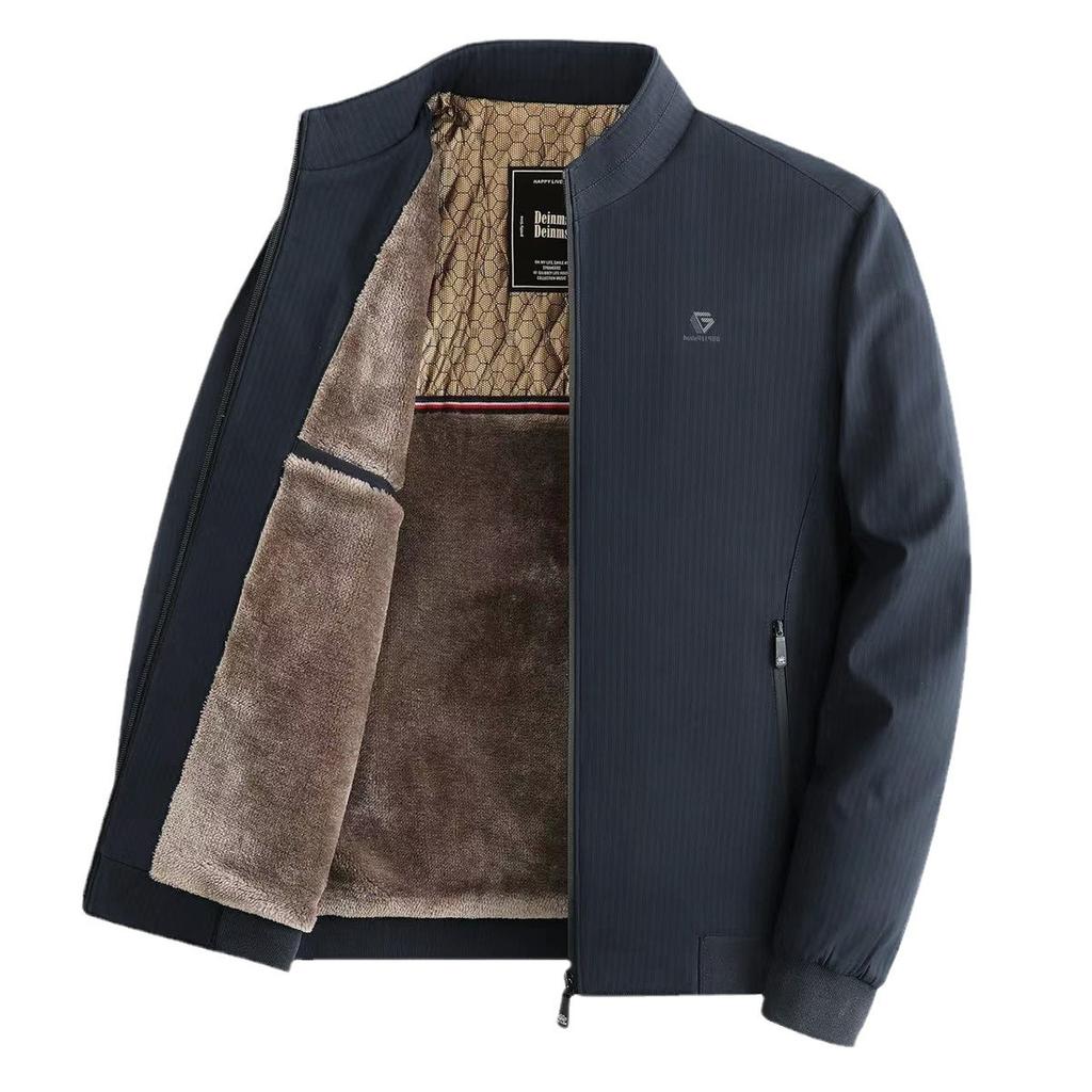 Мужская зимняя ветрозащитная теплая повседневная куртка с воротником-стойкой на флисовой подкладке, деловые толстые куртки-бомберы с подкладкой из искусственного меха больших размеров для мужчин