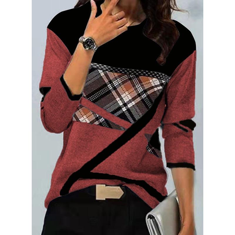 QICED Женская мода повседневная осень-зима с длинным рукавом и круглым вырезом блузки и рубашки