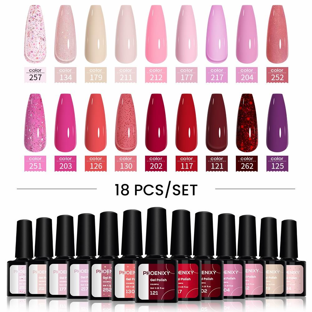 PHOENIXY 6/10/12/13/18/20 шт., набор цветных гель-лаков для ногтей, набор гелей для замачивания с чистым цветом для дизайна ногтей, стартовый набор для начинающих, сделай сам дома