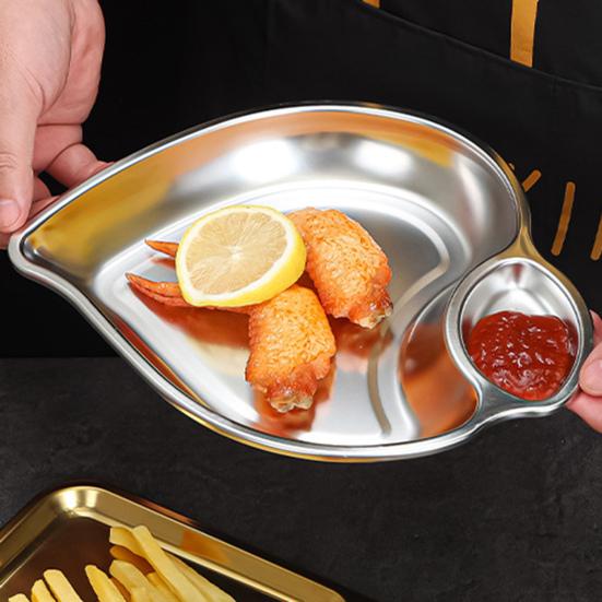 Тарелка для закусок в форме персика, 2 секции, нержавеющая сталь 304, тарелка для десертных закусок для ресторана