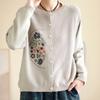 Женские винтажные свитера с цветочной вышивкой, кардиган с круглым вырезом и длинными рукавами на пуговицах, осенние вязаные хлопковые свитера