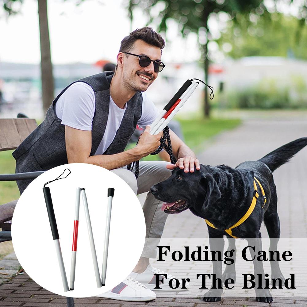 Aluminum Alloy Foldable Blind Cane Non-Slip Collapsible Walking Cane Stick Reflective White And Red Walking Stick