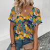 Summer V-neck Large Casual Top Elegant And Comfortable Short Sleeved Women's Fashion Trend Flower Print Daily T-shirt