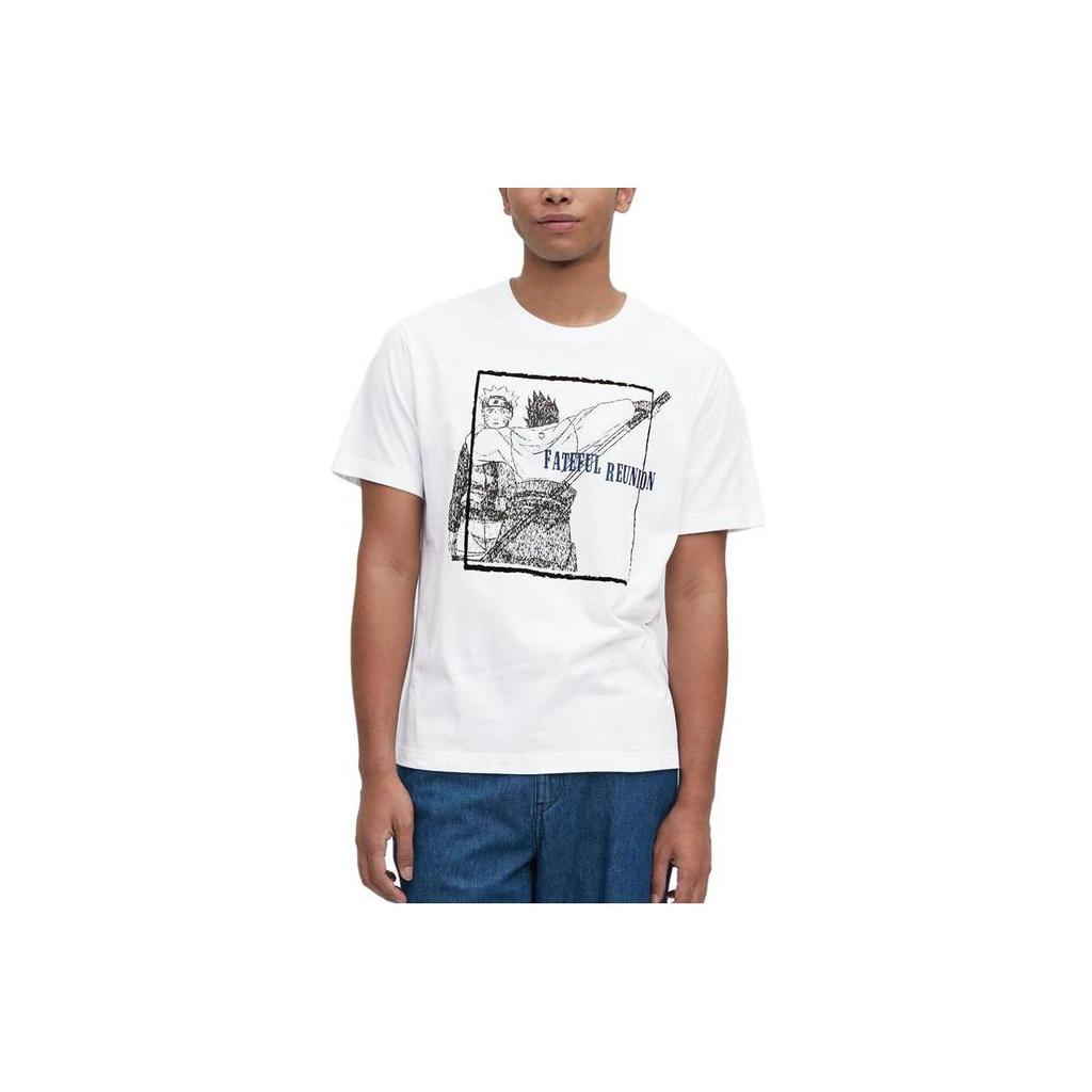 Uniqlo X Naruto Сотрудничество SS23 Архив Саске Наруто Принт с буквами Футболка с коротким рукавом Унисекс Топы Белый 459204-00