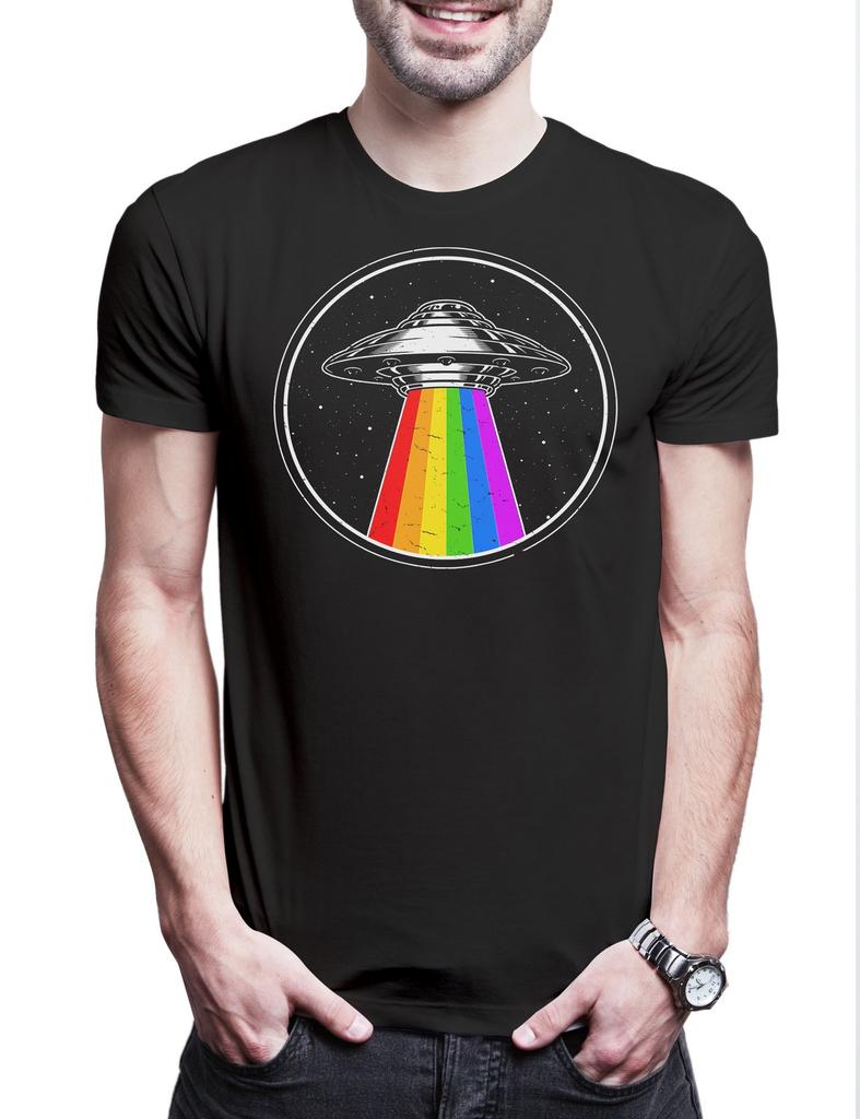 UFO Rainbow Tractor Beam Herren T-Shirt Gay Pride Month Trans Alien LGBTQ Gay