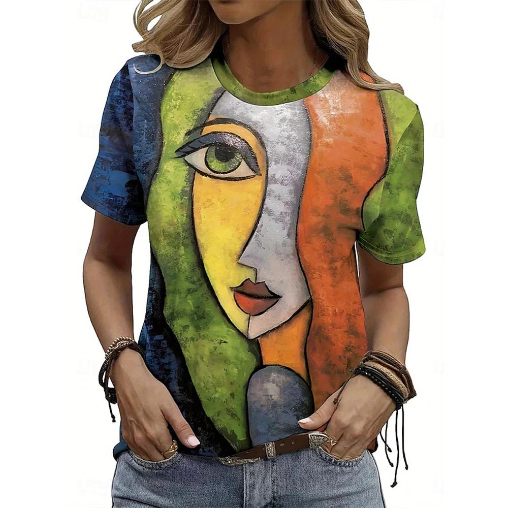 Новая женская повседневная футболка с коротким рукавом, летняя блузка с 3D цветочным принтом, футболка с круглым вырезом и коротким рукавом