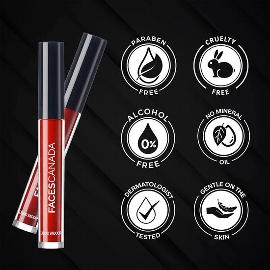 FACESCANADA Liquid Sindoor - Красный, 2,5 мл | Высокопигментированный насыщенный цвет | Быстросохнущий и долговечный | Бархатисто-матовый финиш | Водостойкий