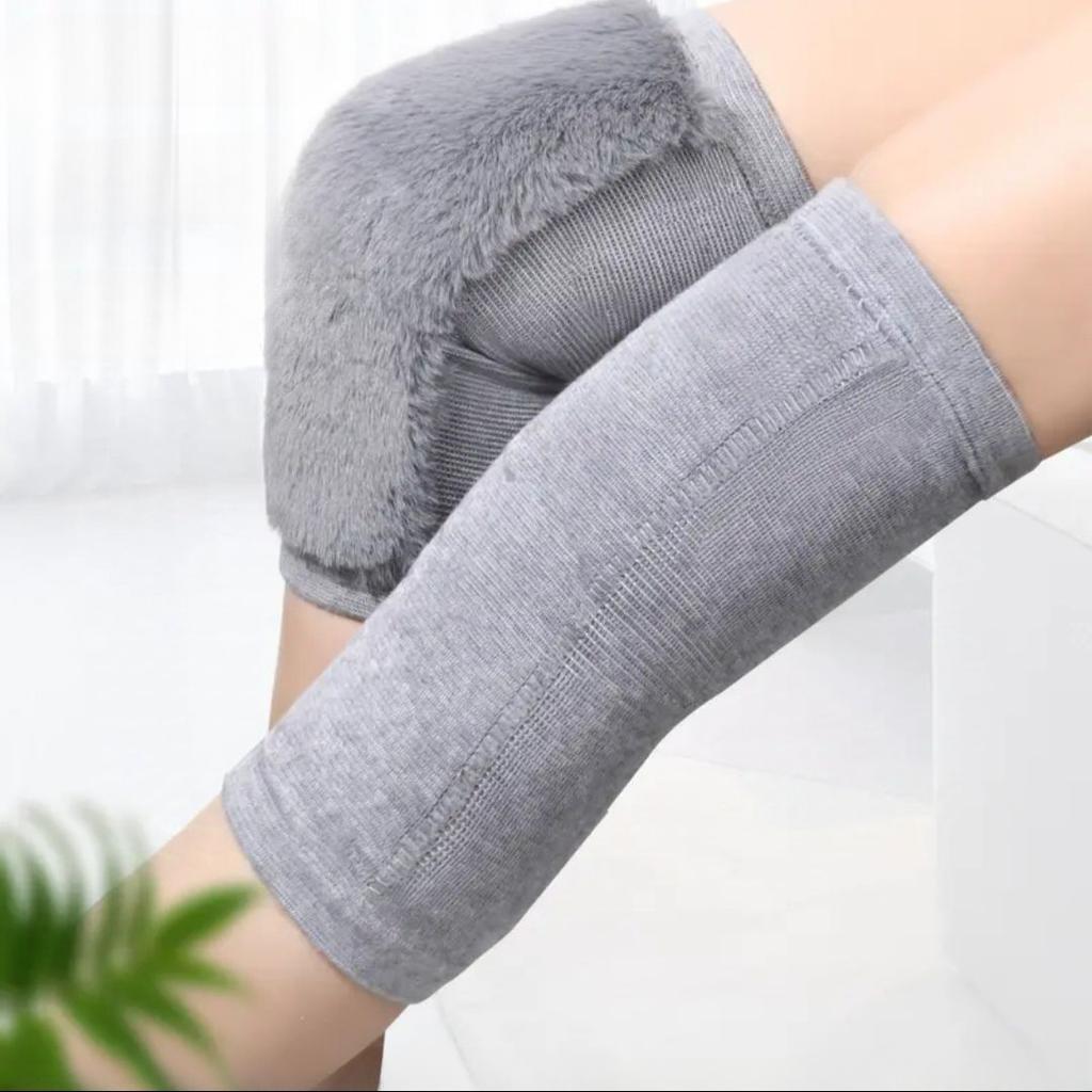 Unisex Winter Faux Rabbit Hair Knee Warmers Fleece-Lined Thickened for Cycling Cold Protection Elderly Knee Protection