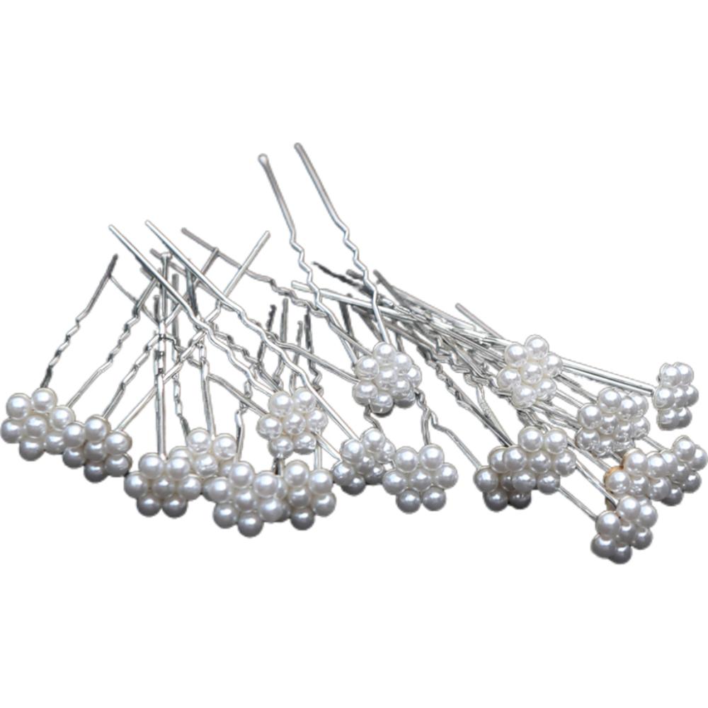 20pcs Fashion Luxury Pearl Plum Blossom Bridal Hairpin Vintage U-Shape Alloy Hairpin Fork Floral Headpiece Wedding Hair Jewelry