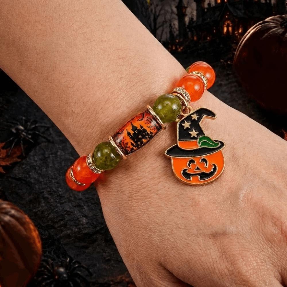 Colorful Beads Beaded Bracelet Elastic Ancient Castle Pumpkin Bracelet Pumpkin Bracelet Halloween