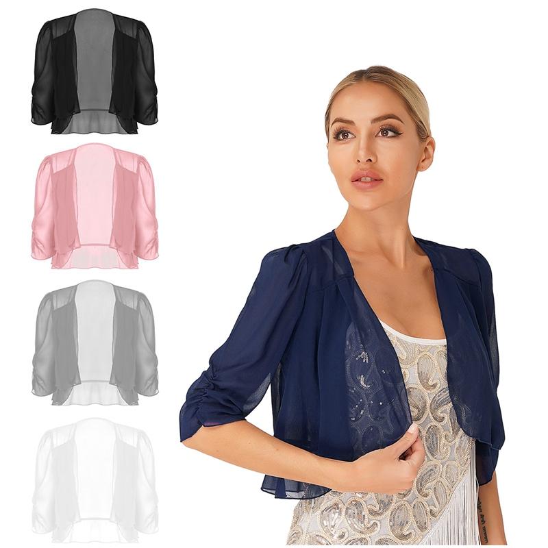 Модный женский укороченный кардиган с половиной рукавом, болеро, шифоновые накидки для вечерних платьев