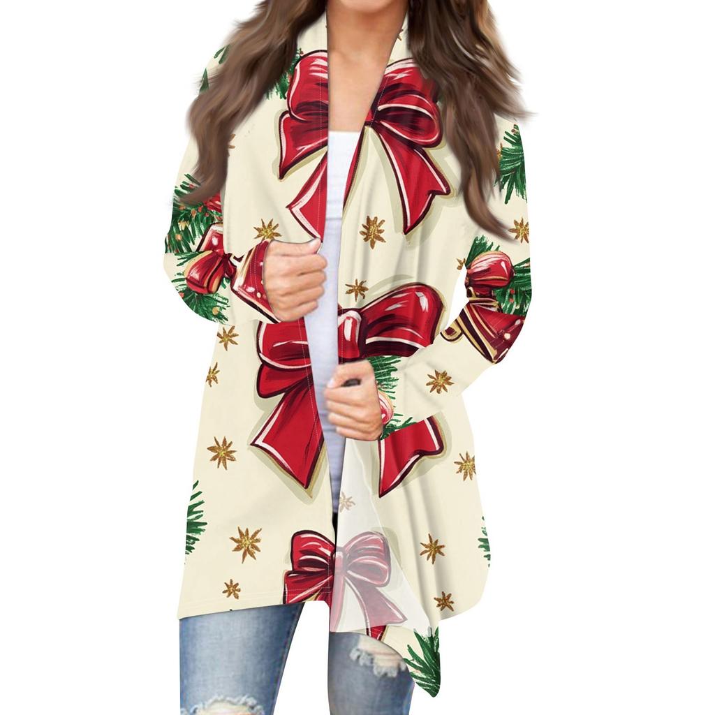 Женская модная рождественская куртка с принтом, повседневный кардиган с длинным рукавом, пальто