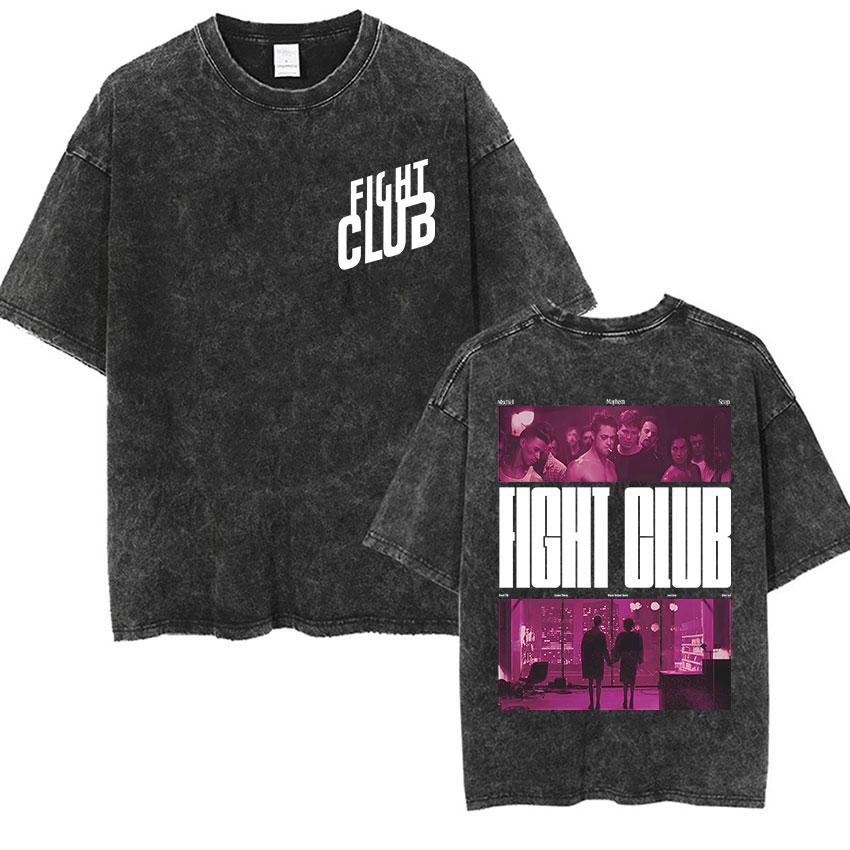 Vintage Washed Tyler Durden Fight Club Graphic T Shirt Mens High Quality Oversized Cotton Tshirts Yk Gothic Clothing Tshirt