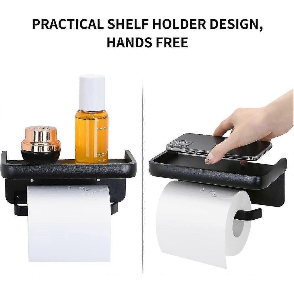 Wall-Mounted Toilet Paper Holder with Shelf without Drilling Aluminum Adhesive Toilet Paper Holder Toilet Paper Roll Holder
