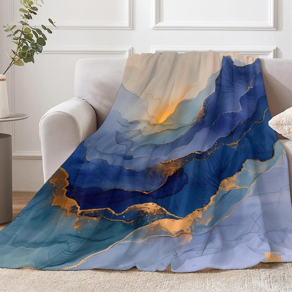 Abstract Blue and Gold Blanket - Soft Cozy Throw with Elegant Design, Perfect for Home Decor, Unique Gift for Art Lovers