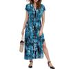 Women's Floral Maxi Dress Casual V Neck Long Shirt Dress Loose Slit Holiday Short Sleeve Dress