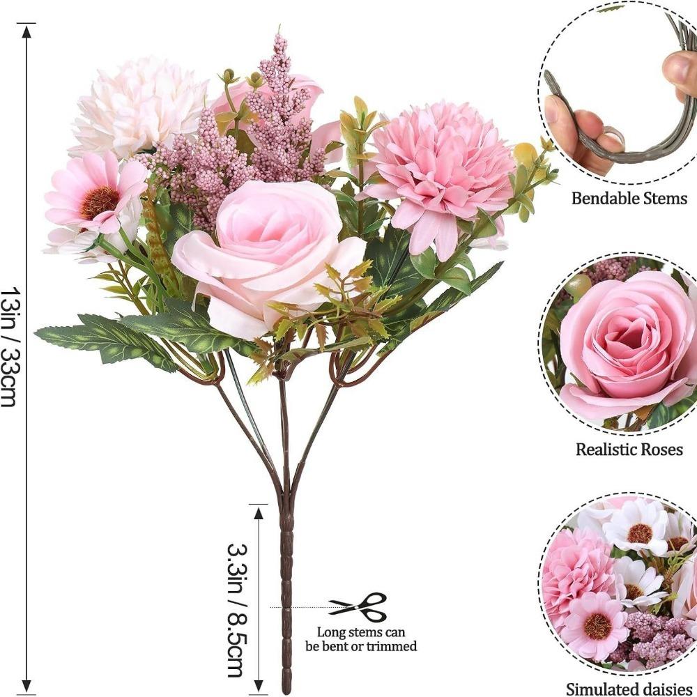 Rose Daisy Simulation Flower Silk Petals Decorative Flower Bouquet Faux Flower Wedding Ornament