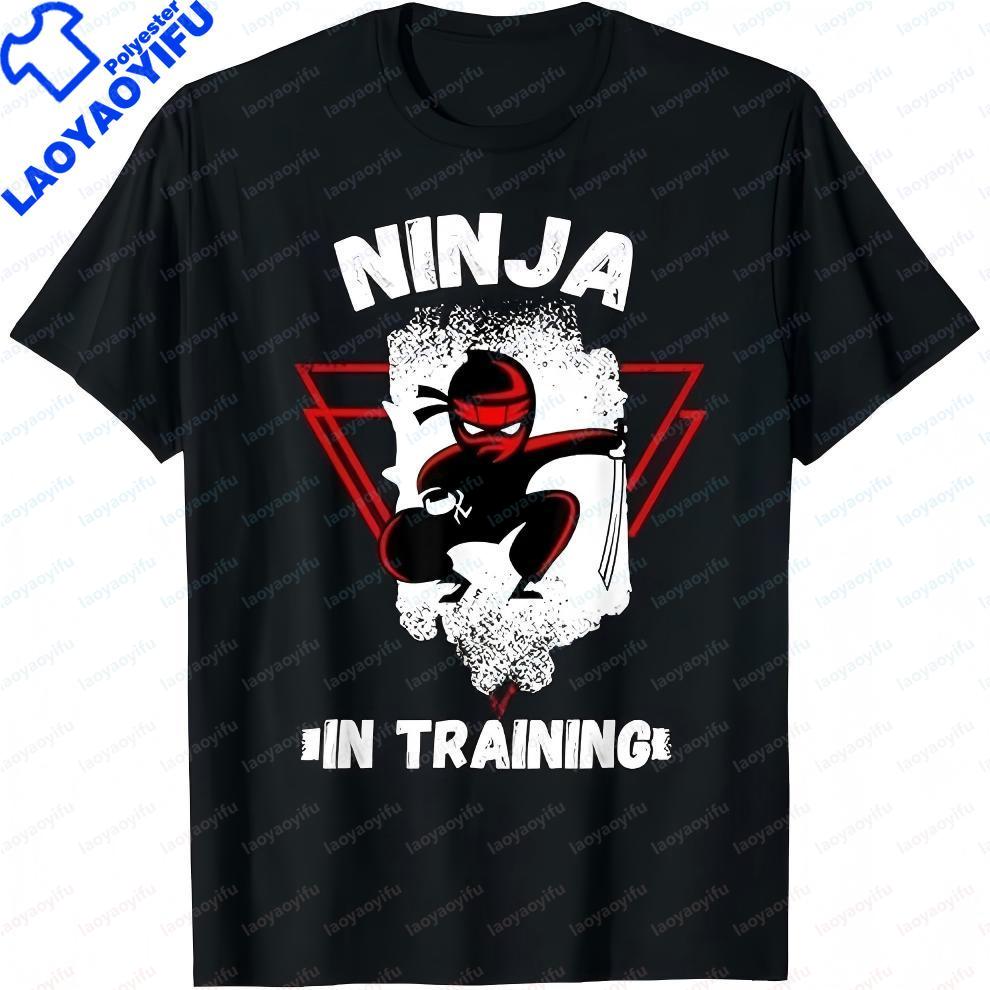 Ninja in Training TShirt Polyester Material Funny Cute Tee Kids Boy Short Sleeved Printed Clothes Sport Camiseta Hombre Camisa