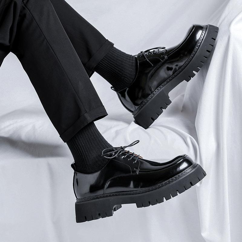 Туфли Дерби на толстой подошве, мужские повседневные кожаные туфли, квадратный нос, большой нос, высококачественные городские кожаные туфли 9521-R