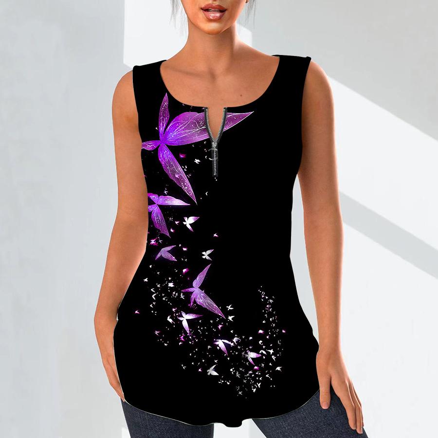 Женская мода рубашки с v-образным вырезом повседневные топы футболка женская 3D красивая жилетка с принтом бабочки плюс размер блузка без рукавов топы на бретелях