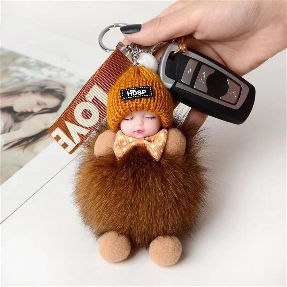 Милый плюшевый брелок для ключей Спящая кукла-младенец Плюшевая игрушка Kawaii Брелок для ключей Сумка Подвеска Детские игрушки Подарок на день рождения