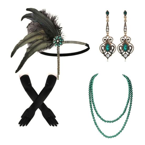 1920s Jewelry Set Headband Gloves Earrings Set Sparkling Earrings Headwear with Sequins Beads Role-Playing Accessories