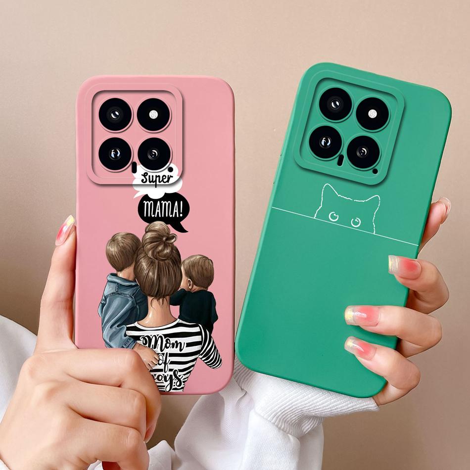 Case For Xiaomi 14 Pro Cartoon Soft Smooth Liquid Silicone Full Protection Shockproof Bumper For Xiaomi14 14Pro Back Cover Capa