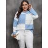Large Size Women's Autumn and Winter New Women's Top Pullover Contrast Color Stitching Plaid Sweater