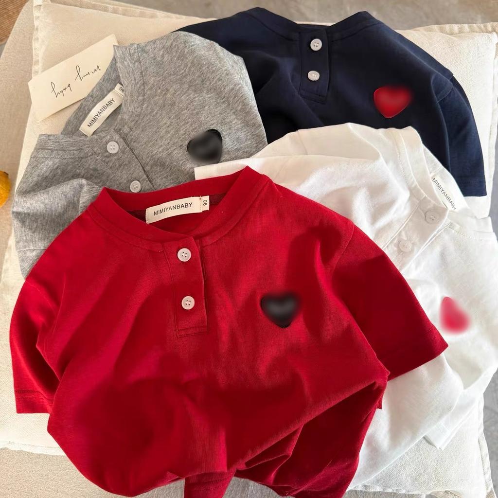 Boys Short Sleeve Polo Shirt with Heart Print Cotton Summer Top for Toddlers