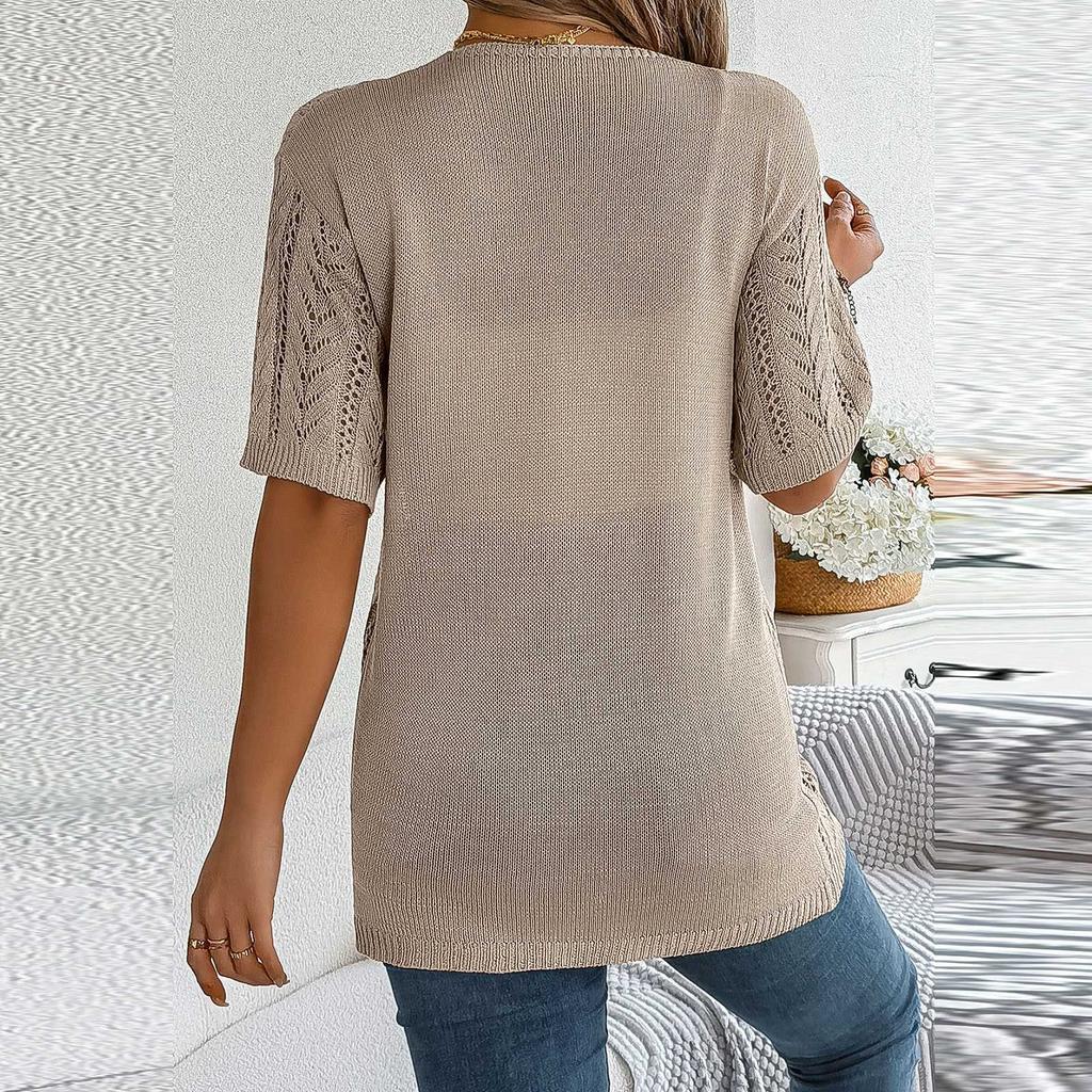 Женская модная повседневная трикотажная рубашка с короткими рукавами и солнцезащитным кремом для отдыха, однотонная куртка-кардиган