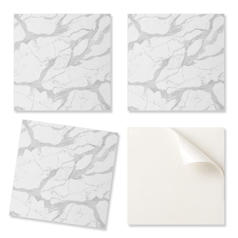 Pack of Vinyl Tiles with a Motif for Kitchen and Living Room, Marble Pattern with Veins, 9x30x30 cm