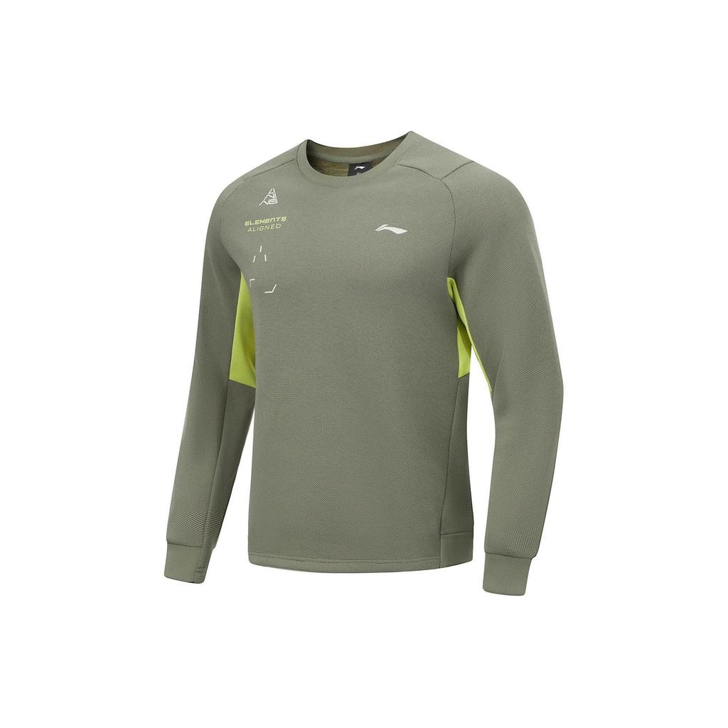 Li-Ning Color Block Fleece Pullover Sweatshirt Men Sweatshirts Mixed-Color Smoke-Green AWDU063-3