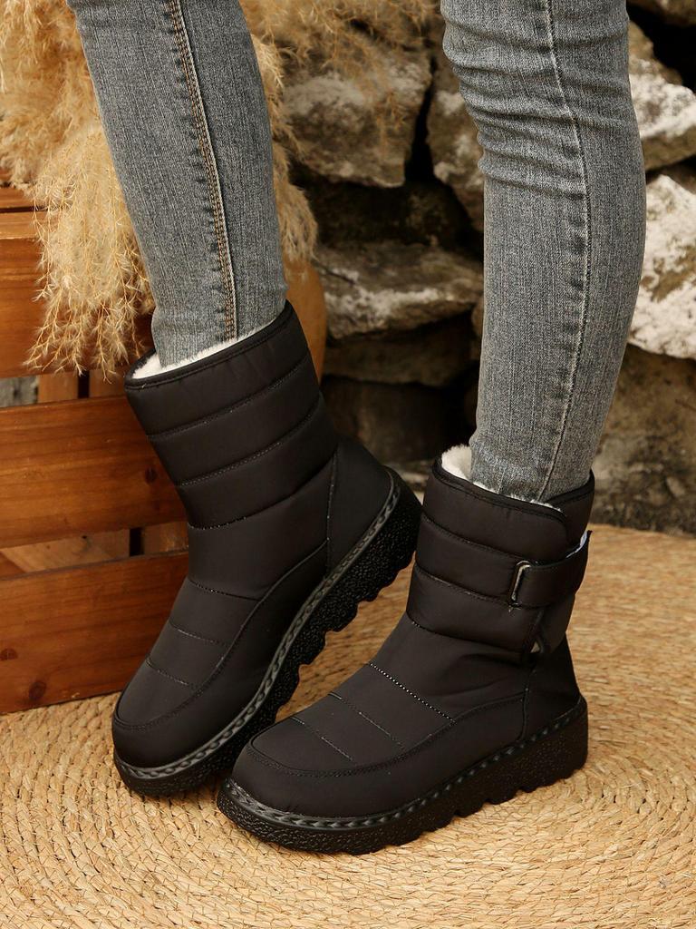 Женские водонепроницаемые зимние сапоги до середины икры на липучке, нескользящая подошва для улицы, утепленные и на подкладке для тепла