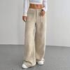 Женские брюки с низкой посадкой, на молнии и пуговице, прямые широкие длинные брюки с карманами, однотонные рубчатые брюки для отдыха
