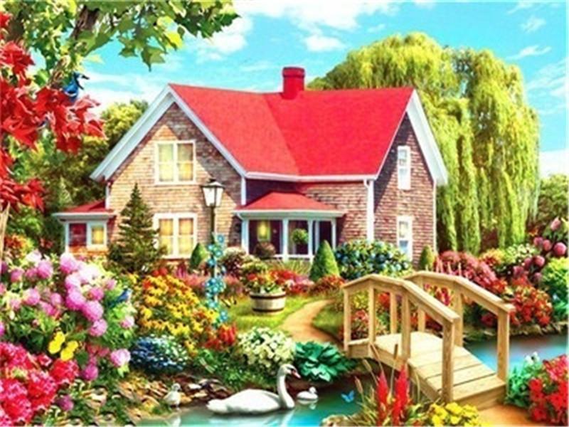 Наборы для алмазной живописи, пейзажные стразы, 5D Алмазная вышивка, вышивка крестом, дом, мозаика, вышивка крестом, ремесло