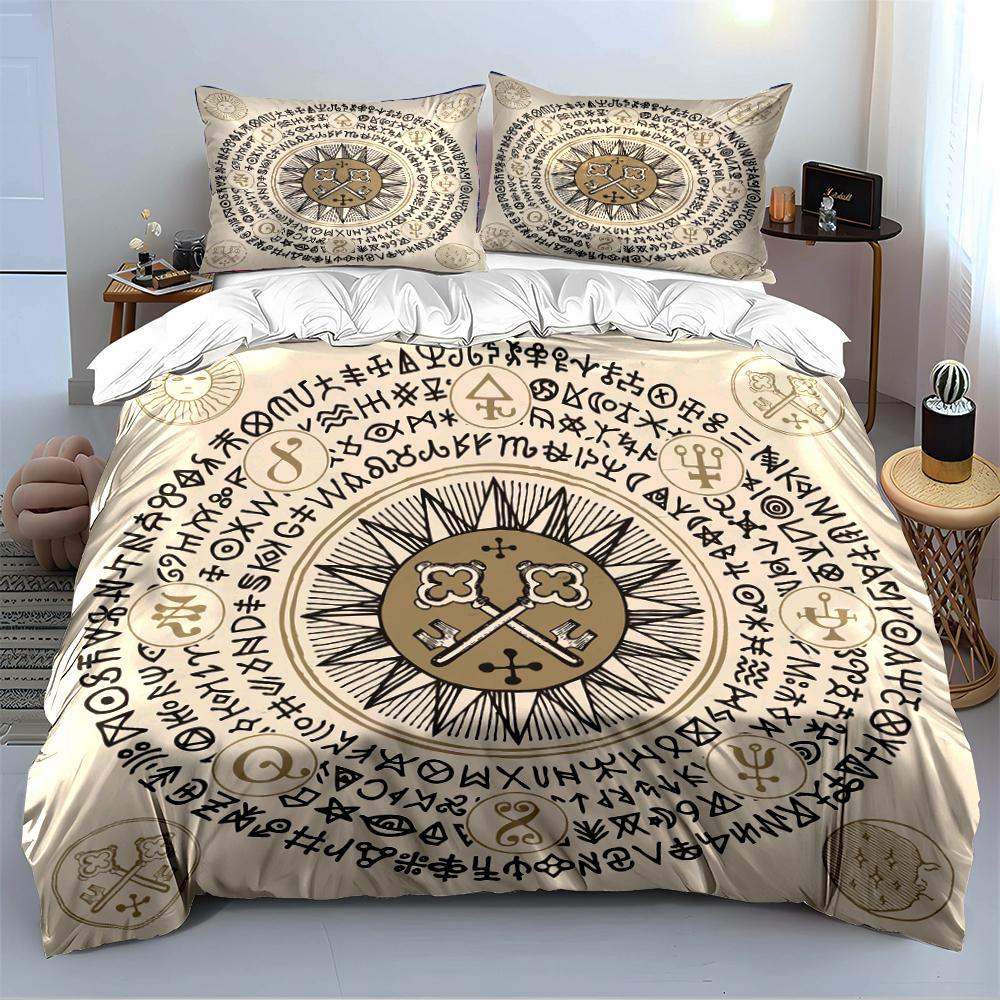 Mystic Symbols Bedding Set in Beige Tone Bedding set (1 duvet cover, 2 pillowcases, duvet not included)