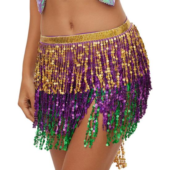 Belly Dance Skirt Layer Tassel Hip Scarf with Sequins Bohemian