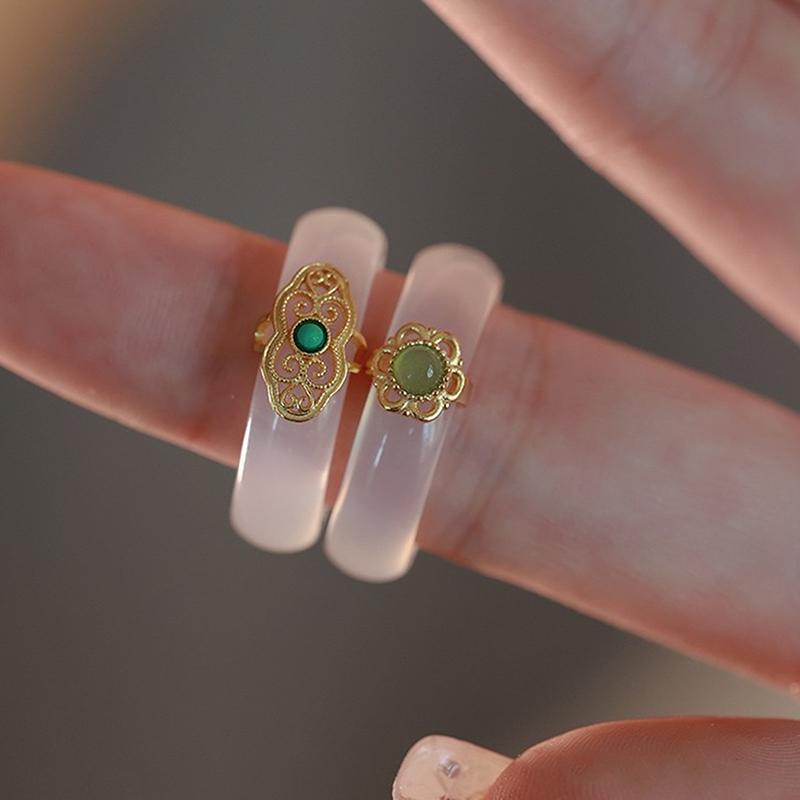Chinese Retro Imitation Jade Ring  Delicate Stone Jewellery Minimalism Hanfu Matching Hand Ornaments