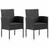 Garden Chairs with Cushions in Black 2 pcs. Black Poly Rattan